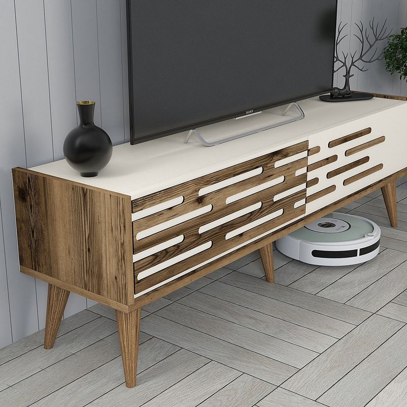 Casa si Gradina - Mobilier - Comode si corpuri - Comode - Comoda tv, Hanah Home, pal melaminat, nuc si crem, 140x35x45 cm - Infinity.ro