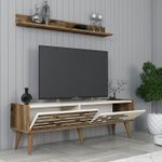 Casa si Gradina - Mobilier - Comode si corpuri - Comode - Comoda tv, Hanah Home, pal melaminat, nuc si crem, 140x35x45 cm - Infinity.ro
