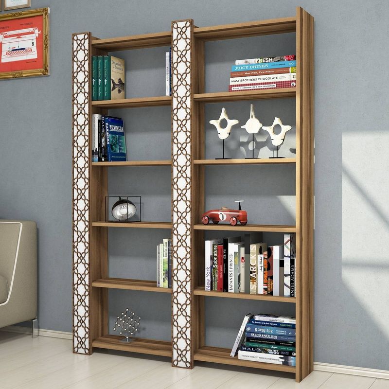 Casa si Gradina - Mobilier - Biblioteci si rafturi - Biblioteci - Biblioteca, Hanah Home, pal melaminat, nuc si alb, 124.6x24.2x170 cm - Infinity.ro