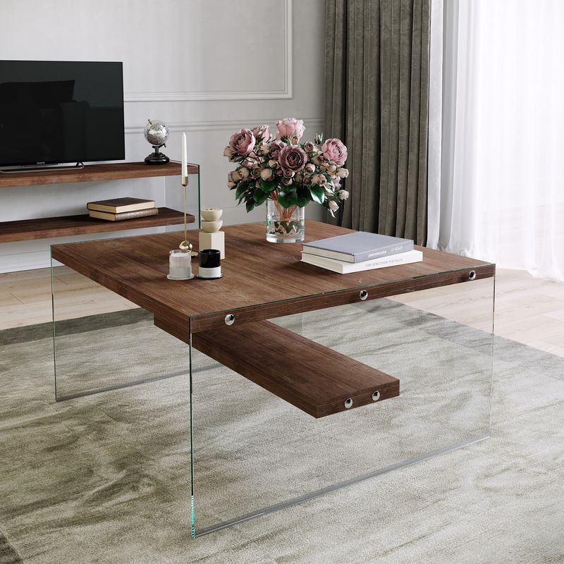 Casa si Gradina - Mobilier - Mese si birouri - Masute de cafea - Masa de cafea, Hanah Home, lemn masiv de pin, nuc, 75x75x40 cm - Infinity.ro