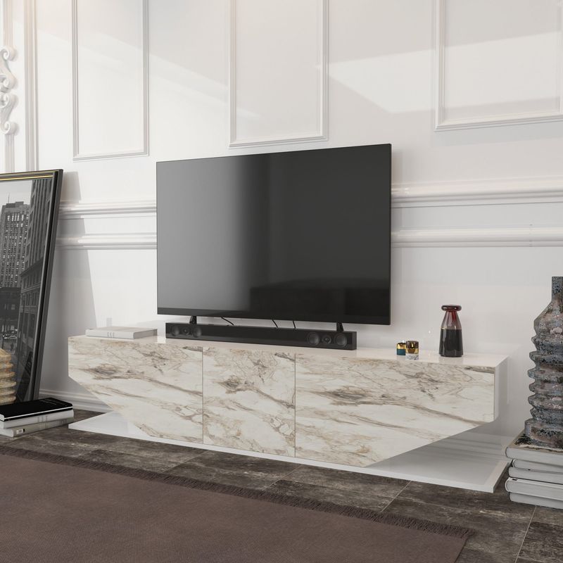 Casa si Gradina - Mobilier - Comode si corpuri - Comode - Comoda tv, Hanah Home, pal melaminat, marmura alba, 180x30x45 cm - Infinity.ro