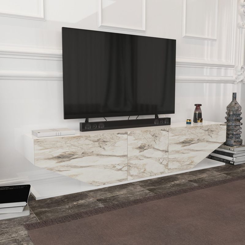 Casa si Gradina - Mobilier - Comode si corpuri - Comode - Comoda tv, Hanah Home, pal melaminat, marmura alba, 180x30x45 cm - Infinity.ro