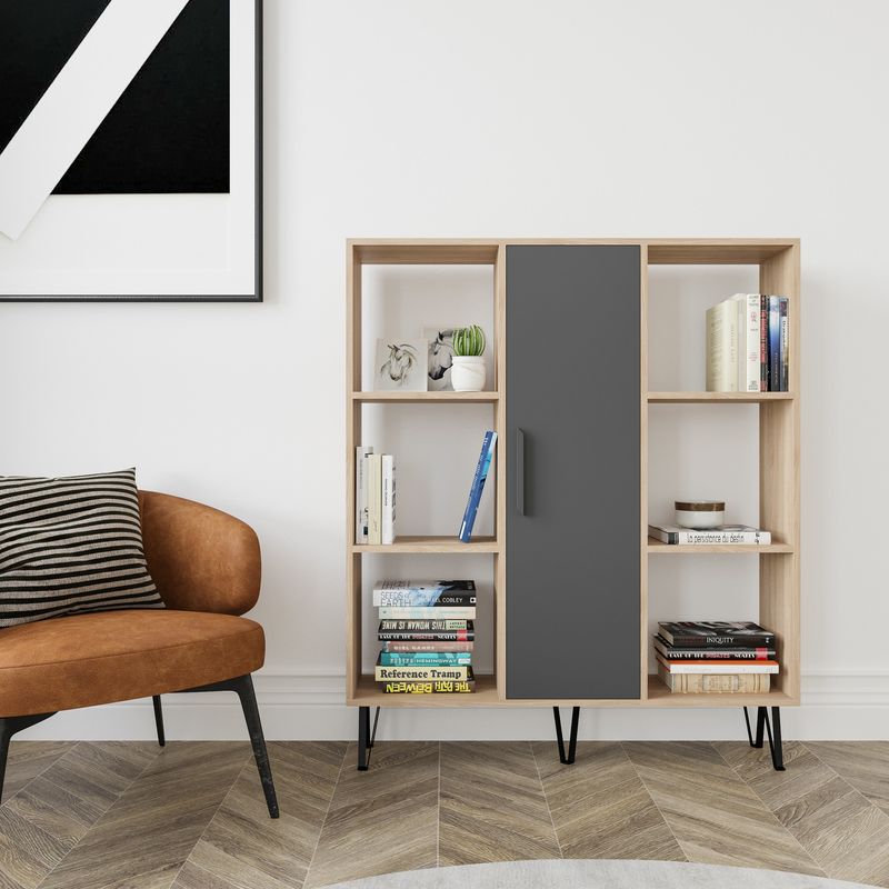 Casa si Gradina - Mobilier - Biblioteci si rafturi - Biblioteci - Biblioteca, Hanah Home, PAL melaminat, stejar, antracit, 120x25x141.6 cm - Infinity.ro