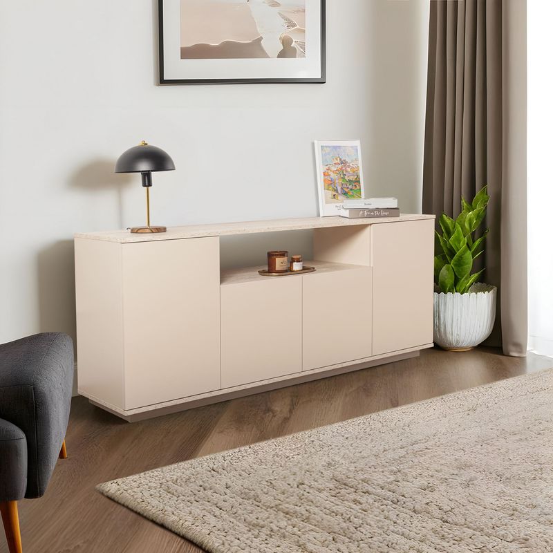 Casa si Gradina - Mobilier - Comode si corpuri - Console - Consola, Hanah Home, panou aglomerat melaminat, mink si travertin, 180x44,5x75 cm - Infinity.ro