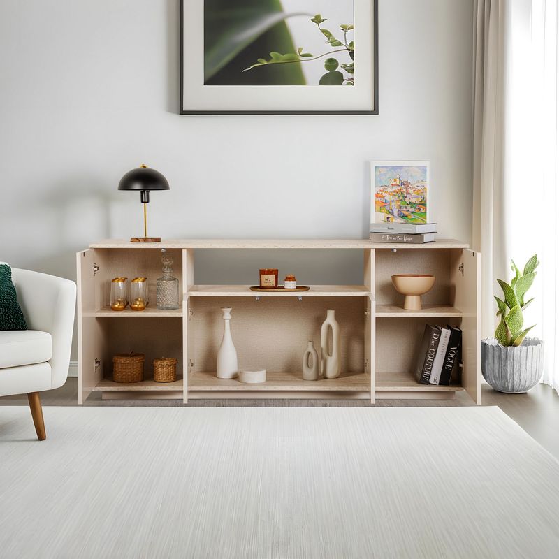 Casa si Gradina - Mobilier - Comode si corpuri - Console - Consola, Hanah Home, panou aglomerat melaminat, mink si travertin, 180x44,5x75 cm - Infinity.ro
