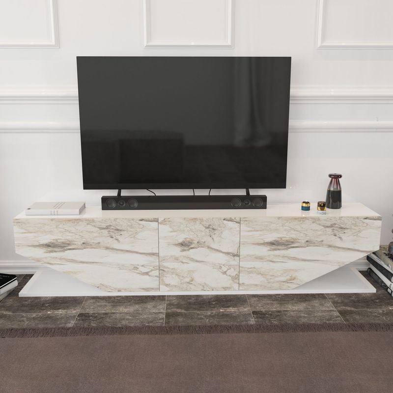 Casa si Gradina - Mobilier - Comode si corpuri - Comode - Comoda tv, Hanah Home, pal melaminat, marmura alba, 180x30x45 cm - Infinity.ro