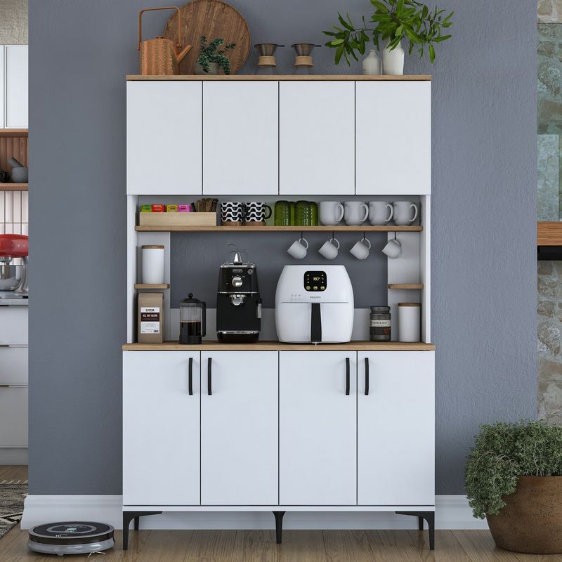 Casa si Gradina - Mobilier - Comode si corpuri - Corpuri bucatarie - Dulap multifunctional, Hanah Home, pal melaminat, nuc, alb, 120x40x184.2 cm - Infinity.ro