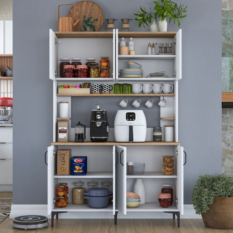 Casa si Gradina - Mobilier - Comode si corpuri - Corpuri bucatarie - Dulap multifunctional, Hanah Home, pal melaminat, nuc, alb, 120x40x184.2 cm - Infinity.ro