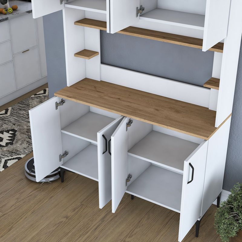 Casa si Gradina - Mobilier - Comode si corpuri - Corpuri bucatarie - Dulap multifunctional, Hanah Home, pal melaminat, nuc, alb, 120x40x184.2 cm - Infinity.ro