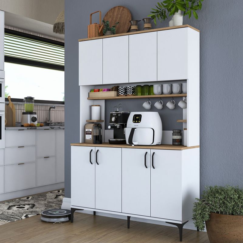 Casa si Gradina - Mobilier - Comode si corpuri - Corpuri bucatarie - Dulap multifunctional, Hanah Home, pal melaminat, nuc, alb, 120x40x184.2 cm - Infinity.ro