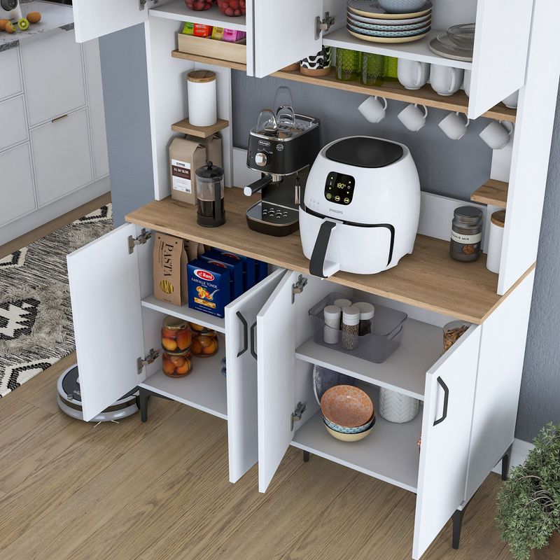Casa si Gradina - Mobilier - Comode si corpuri - Corpuri bucatarie - Dulap multifunctional, Hanah Home, pal melaminat, nuc, alb, 120x40x184.2 cm - Infinity.ro