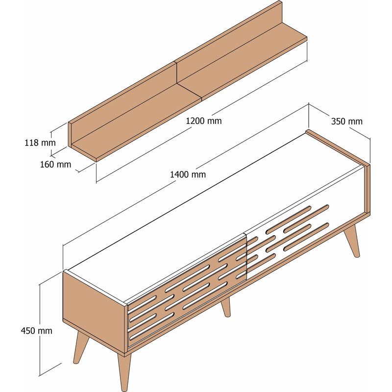 Casa si Gradina - Mobilier - Comode si corpuri - Comode - Comoda tv, Hanah Home, pal melaminat, nuc, negru, marmura, 140x35x45 cm - Infinity.ro