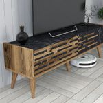 Casa si Gradina - Mobilier - Comode si corpuri - Comode - Comoda tv, Hanah Home, pal melaminat, nuc, negru, marmura, 140x35x45 cm - Infinity.ro