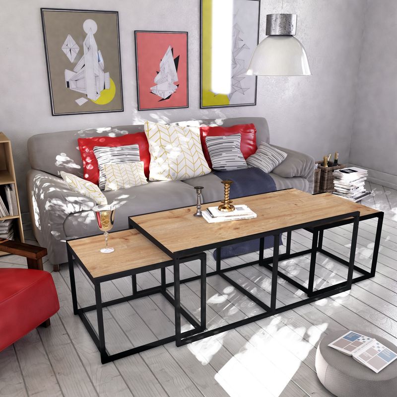 Casa si Gradina - Mobilier - Mese si birouri - Masute de cafea - Masuta de cafea, Hanah Home, pal melaminat, stejar si negru, 120x60x50 cm - Infinity.ro