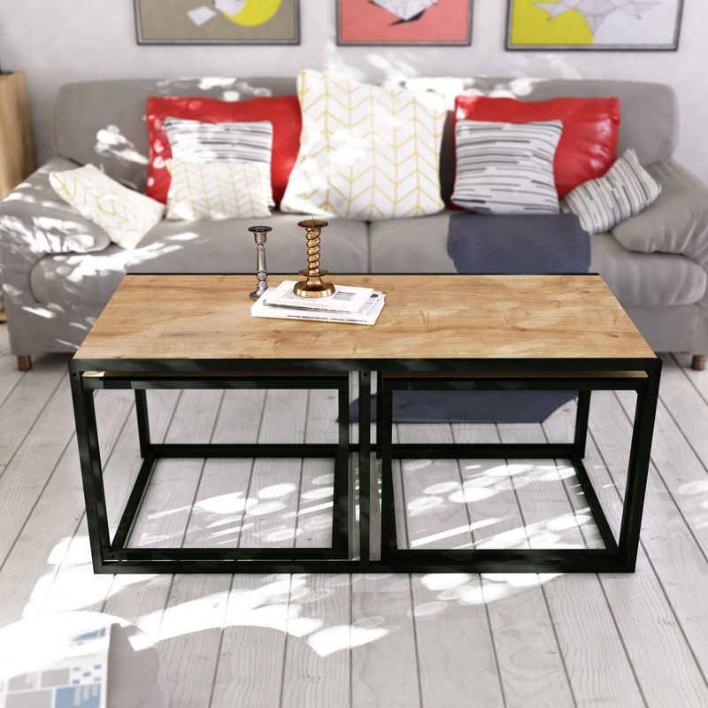 Casa si Gradina - Mobilier - Mese si birouri - Masute de cafea - Masuta de cafea, Hanah Home, pal melaminat, stejar si negru, 120x60x50 cm - Infinity.ro