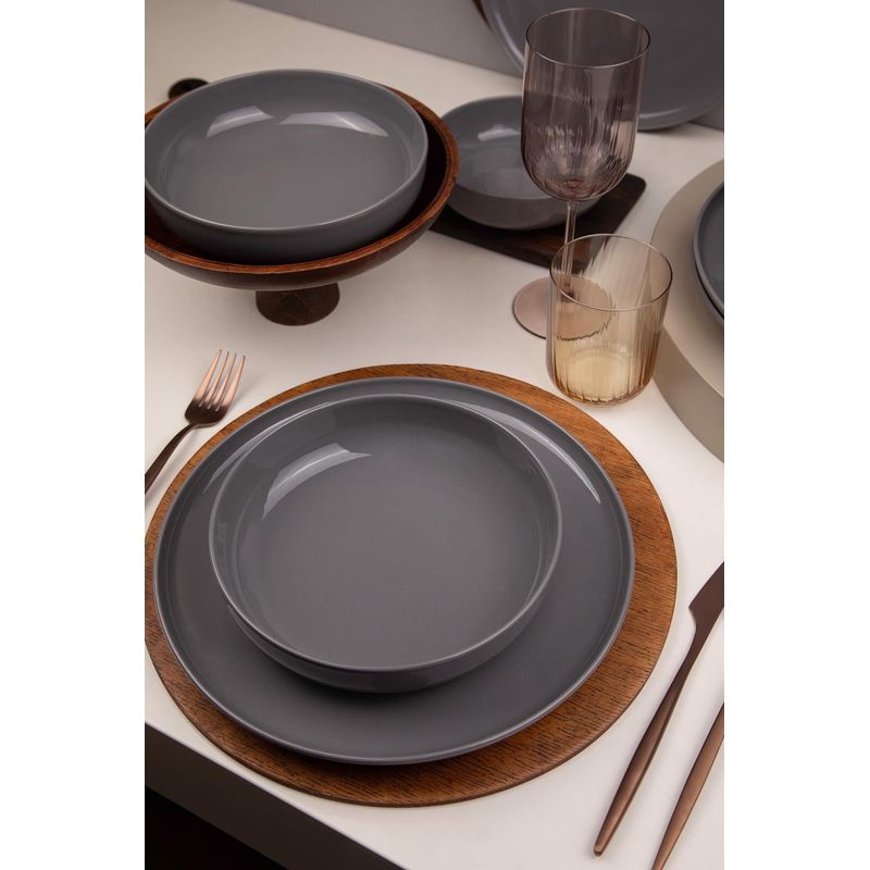 Casa si Gradina - Bucatarie si vesela - Vesela si tacamuri - Servicii de masa - Set de masa, Hermia, portelan, antracit, 12 piese - Infinity.ro
