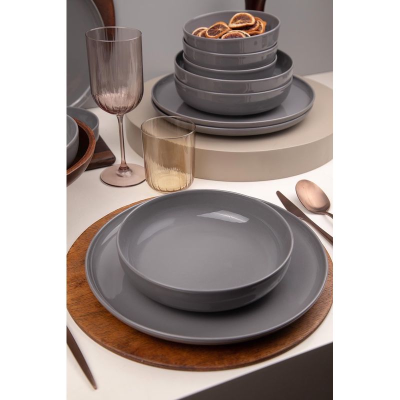Casa si Gradina - Bucatarie si vesela - Vesela si tacamuri - Servicii de masa - Set de masa, Hermia, portelan, antracit, 12 piese - Infinity.ro