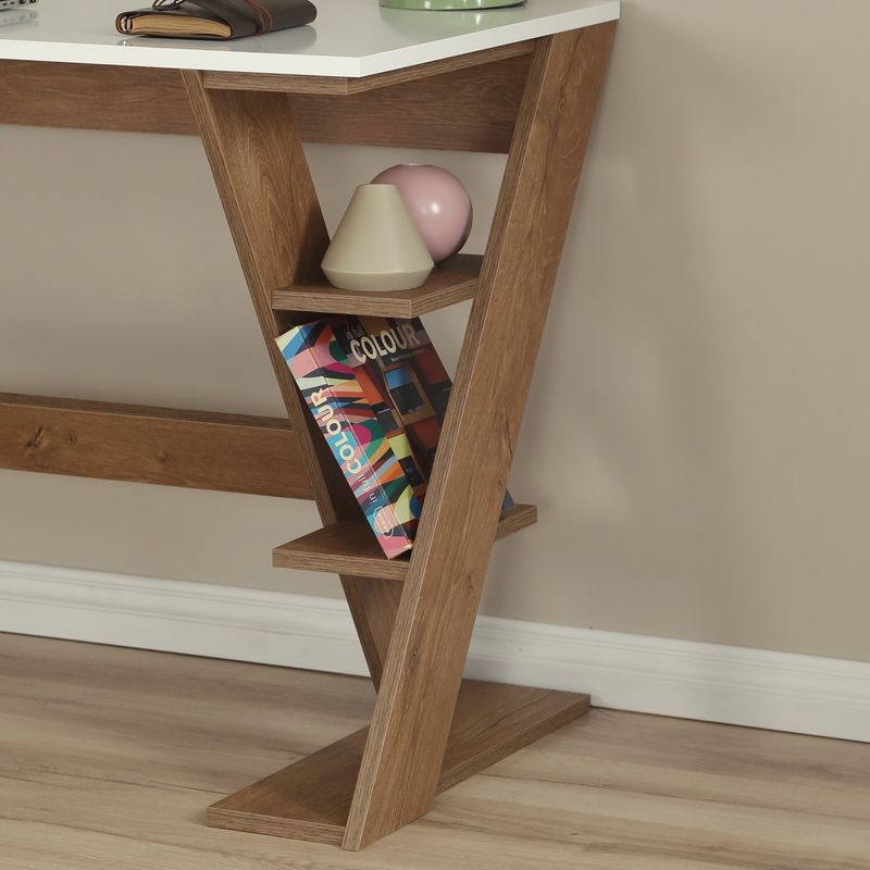 Casa si Gradina - Mobilier - Mese si birouri - Birouri - Birou de studiu, Hanah Home, pal, stejar inchis si alb, 140x60x73 cm - Infinity.ro