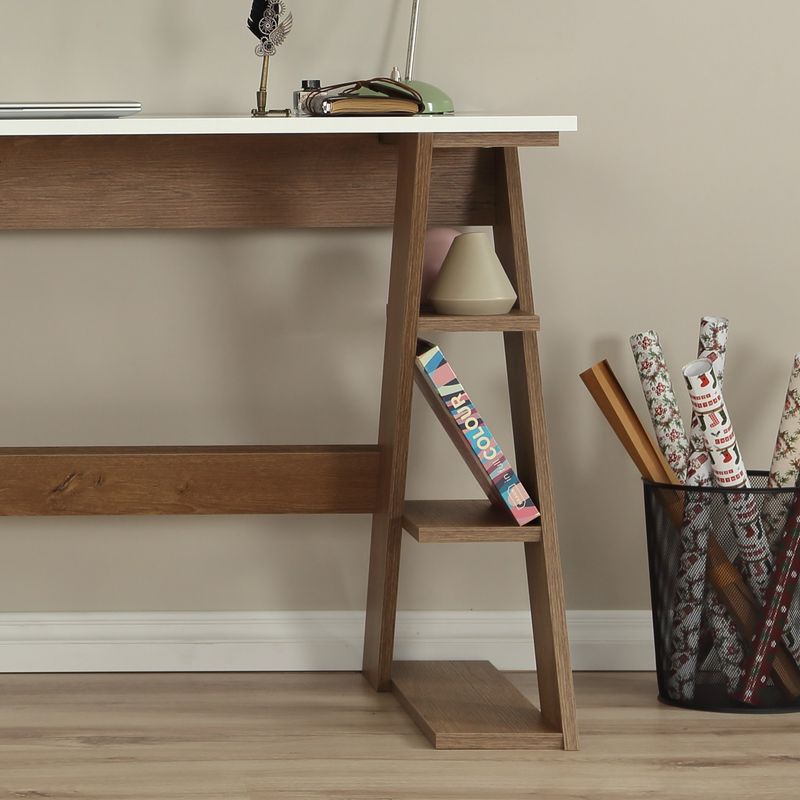 Casa si Gradina - Mobilier - Mese si birouri - Birouri - Birou de studiu, Hanah Home, pal, stejar inchis si alb, 140x60x73 cm - Infinity.ro