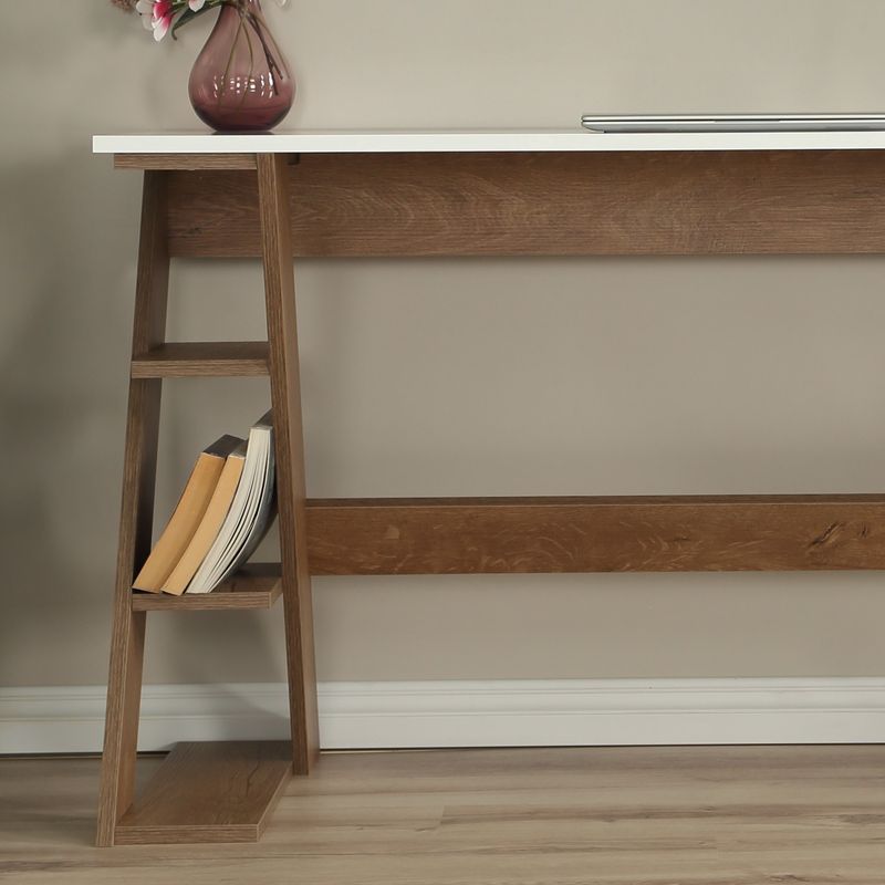 Casa si Gradina - Mobilier - Mese si birouri - Birouri - Birou de studiu, Hanah Home, pal, stejar inchis si alb, 140x60x73 cm - Infinity.ro