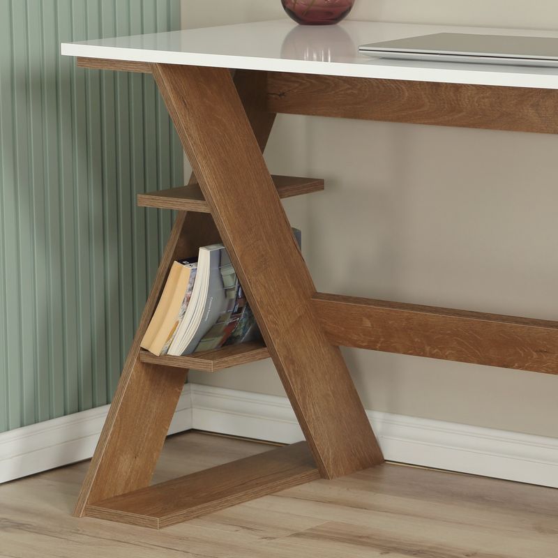 Casa si Gradina - Mobilier - Mese si birouri - Birouri - Birou de studiu, Hanah Home, pal, stejar inchis si alb, 140x60x73 cm - Infinity.ro