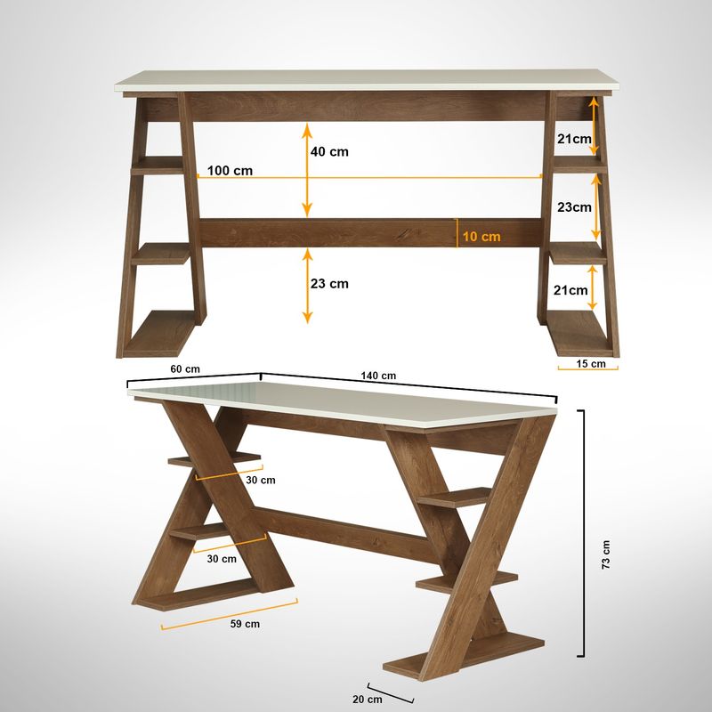Casa si Gradina - Mobilier - Mese si birouri - Birouri - Birou de studiu, Hanah Home, pal, stejar inchis si alb, 140x60x73 cm - Infinity.ro