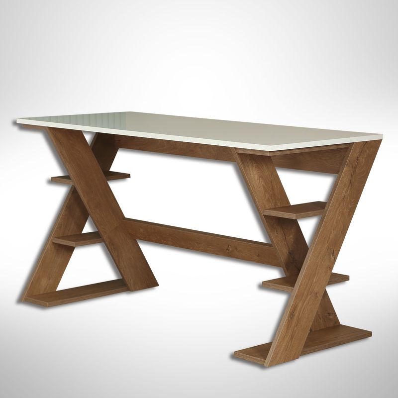 Casa si Gradina - Mobilier - Mese si birouri - Birouri - Birou de studiu, Hanah Home, pal, stejar inchis si alb, 140x60x73 cm - Infinity.ro