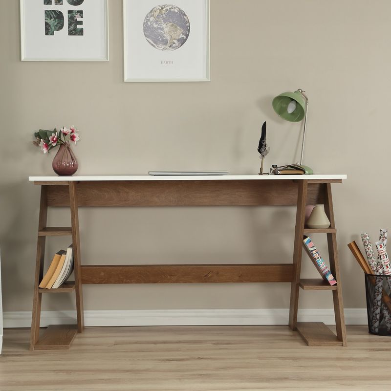 Casa si Gradina - Mobilier - Mese si birouri - Birouri - Birou de studiu, Hanah Home, pal, stejar inchis si alb, 140x60x73 cm - Infinity.ro