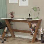 Casa si Gradina - Mobilier - Mese si birouri - Birouri - Birou de studiu, Hanah Home, pal, stejar inchis si alb, 140x60x73 cm - Infinity.ro