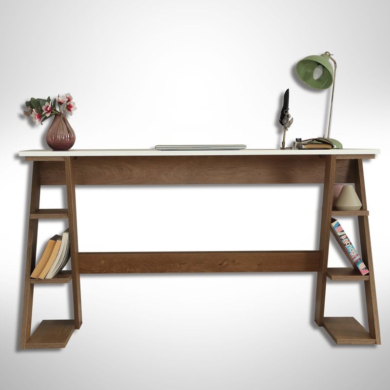 Casa si Gradina - Mobilier - Mese si birouri - Birouri - Birou de studiu, Hanah Home, pal, stejar inchis si alb, 140x60x73 cm - Infinity.ro