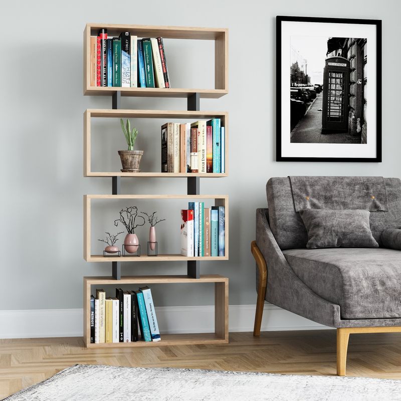 Casa si Gradina - Mobilier - Biblioteci si rafturi - Biblioteci - Biblioteca, Hanah Home, pal melaminat, stejar si antracit, 72.5x25x161 cm - Infinity.ro