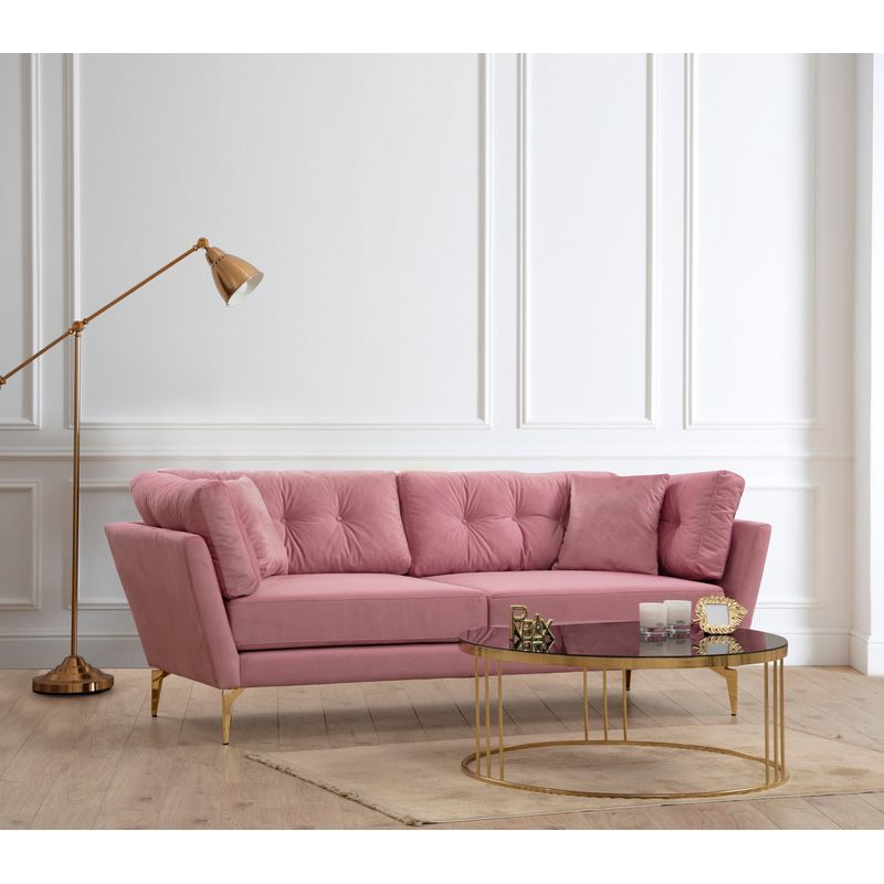 Casa si Gradina - Mobilier - Canapele si coltare - Canapele - Canapea 3 locuri, Hanah Home, lemn fag si pal, trandafir prafuit, 214x90x84 cm - Infinity.ro