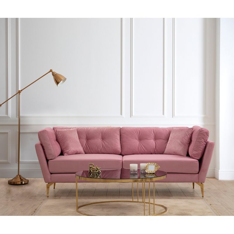 Casa si Gradina - Mobilier - Canapele si coltare - Canapele - Canapea 3 locuri, Hanah Home, lemn fag si pal, trandafir prafuit, 214x90x84 cm - Infinity.ro