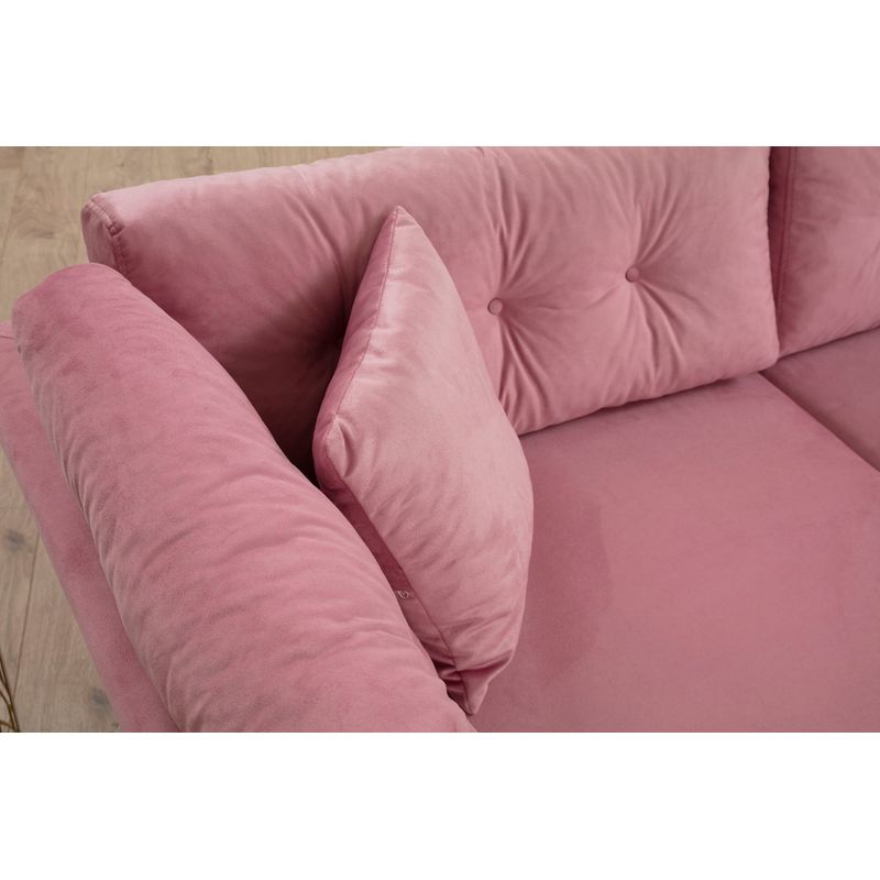 Casa si Gradina - Mobilier - Canapele si coltare - Canapele - Canapea 3 locuri, Hanah Home, lemn fag si pal, trandafir prafuit, 214x90x84 cm - Infinity.ro