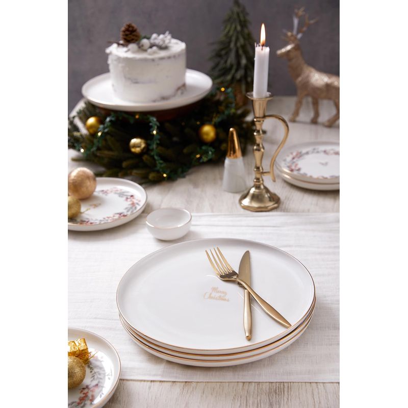Casa si Gradina - Bucatarie si vesela - Vesela si tacamuri - Farfurii si boluri - Set farfurii de servire, Hermia, portelan, alb si auriu, 27 cm, 4 piese - Infinity.ro