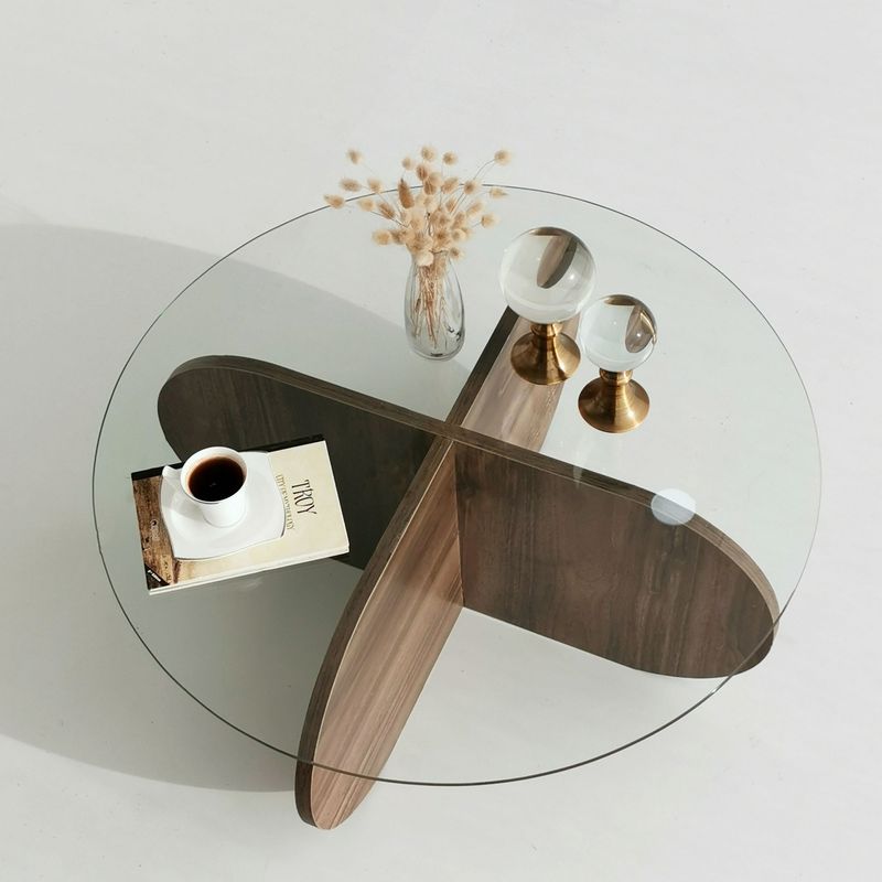 Casa si Gradina - Mobilier - Mese si birouri - Masute de cafea - Masuta de cafea, Hanah Home, sticla temperata si pal melaminat, nuc, 75x75x35 cm - Infinity.ro