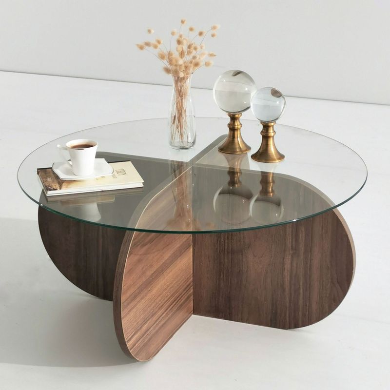 Casa si Gradina - Mobilier - Mese si birouri - Masute de cafea - Masuta de cafea, Hanah Home, sticla temperata si pal melaminat, nuc, 75x75x35 cm - Infinity.ro