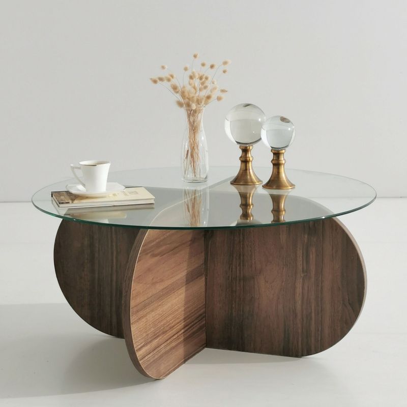 Casa si Gradina - Mobilier - Mese si birouri - Masute de cafea - Masuta de cafea, Hanah Home, sticla temperata si pal melaminat, nuc, 75x75x35 cm - Infinity.ro