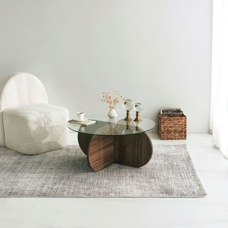 Casa si Gradina - Mobilier - Mese si birouri - Masute de cafea - Masuta de cafea, Hanah Home, sticla temperata si pal melaminat, nuc, 75x75x35 cm - Infinity.ro