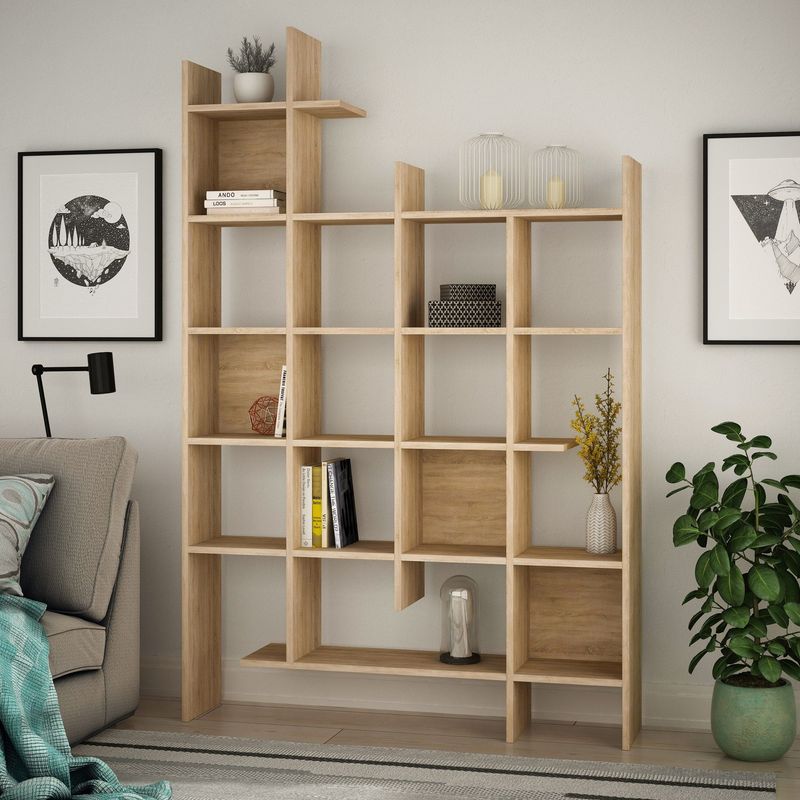 Casa si Gradina - Mobilier - Biblioteci si rafturi - Biblioteci - Biblioteca, Hanah Home, PAL melaminat, stejar, 122x25.5x188 cm - Infinity.ro