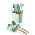 Casa si Gradina - Bucatarie si vesela - Ustensile bucatarie - Seturi ustensile de bucatarie - Set ustensile bucatarie, Hermia, maner lemn, verde deschis, 13 piese - Infinity.ro