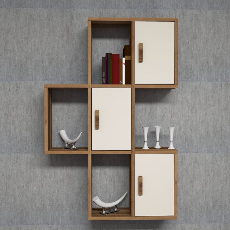 Casa si Gradina - Mobilier - Biblioteci si rafturi - Rafturi - Raft de perete, Hanah Home, pal melaminat, nuc si crem, 50x20x112.6 cm - Infinity.ro