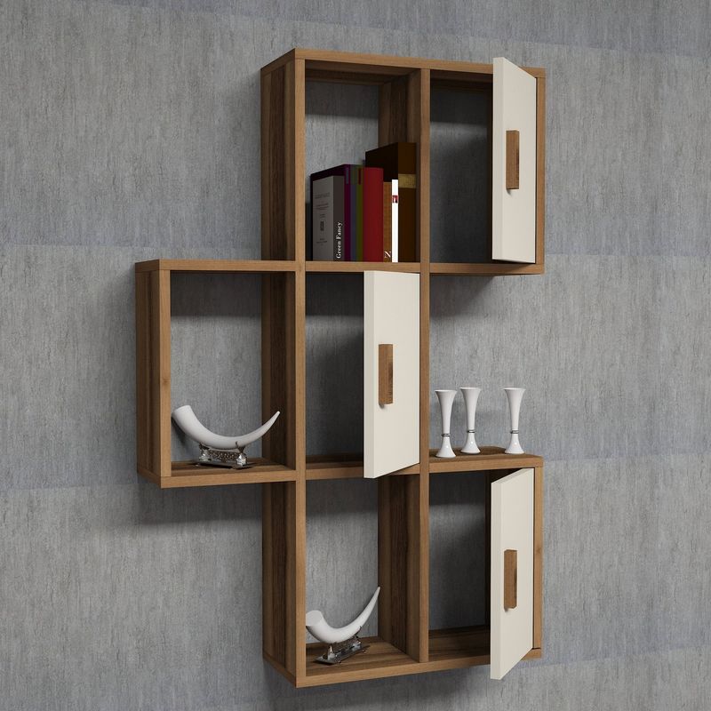 Casa si Gradina - Mobilier - Biblioteci si rafturi - Rafturi - Raft de perete, Hanah Home, pal melaminat, nuc si crem, 50x20x112.6 cm - Infinity.ro