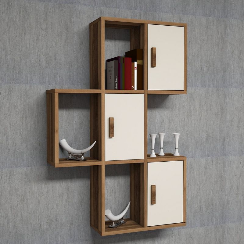 Casa si Gradina - Mobilier - Biblioteci si rafturi - Rafturi - Raft de perete, Hanah Home, pal melaminat, nuc si crem, 50x20x112.6 cm - Infinity.ro