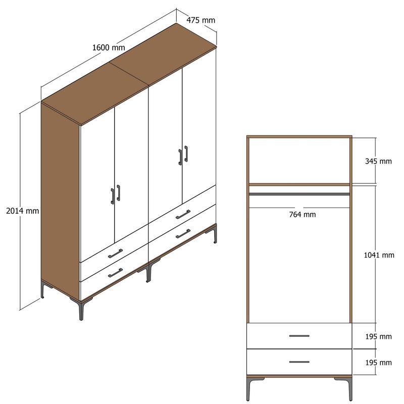 Casa si Gradina - Mobilier - Dulapuri si sifoniere - Sifoniere - Dulap, Hanah Home, pal melaminat, nuc si crem, 160x47.5x201.4 cm, 845HCT5486 - Infinity.ro