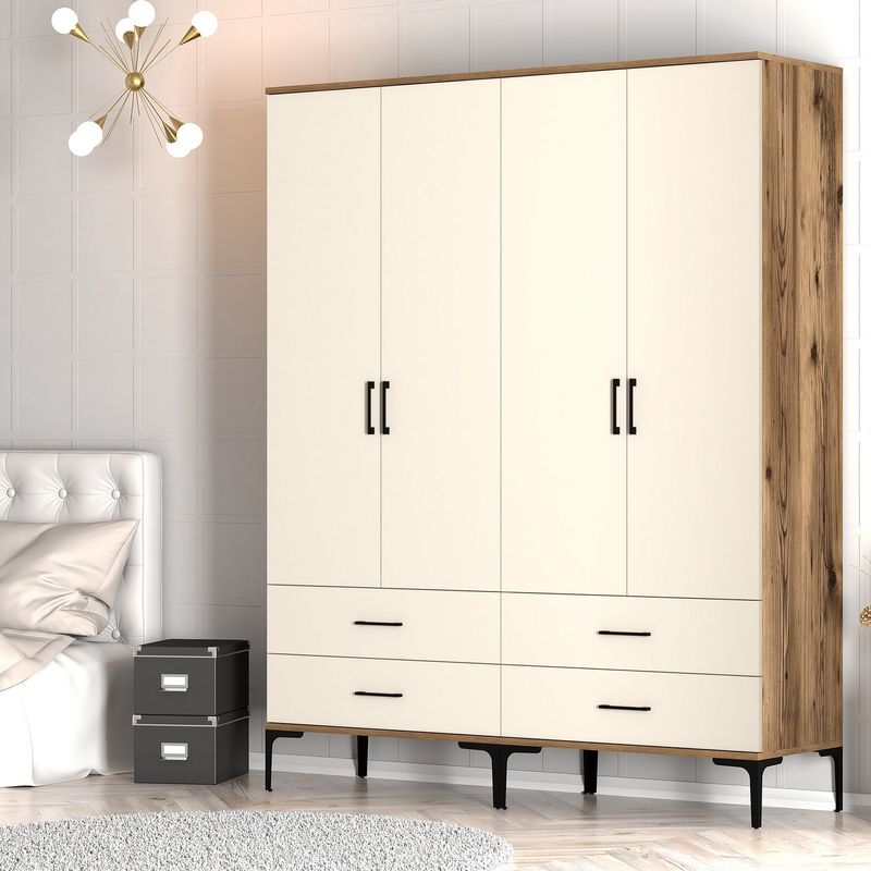Casa si Gradina - Mobilier - Dulapuri si sifoniere - Sifoniere - Dulap, Hanah Home, pal melaminat, nuc si crem, 160x47.5x201.4 cm, 845HCT5486 - Infinity.ro