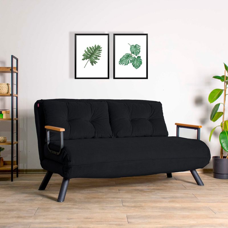 Casa si Gradina - Mobilier - Canapele si coltare - Canapele - Canapea extensibila, Hanah Home, metal si poliester, negru, 175x133 cm - Infinity.ro