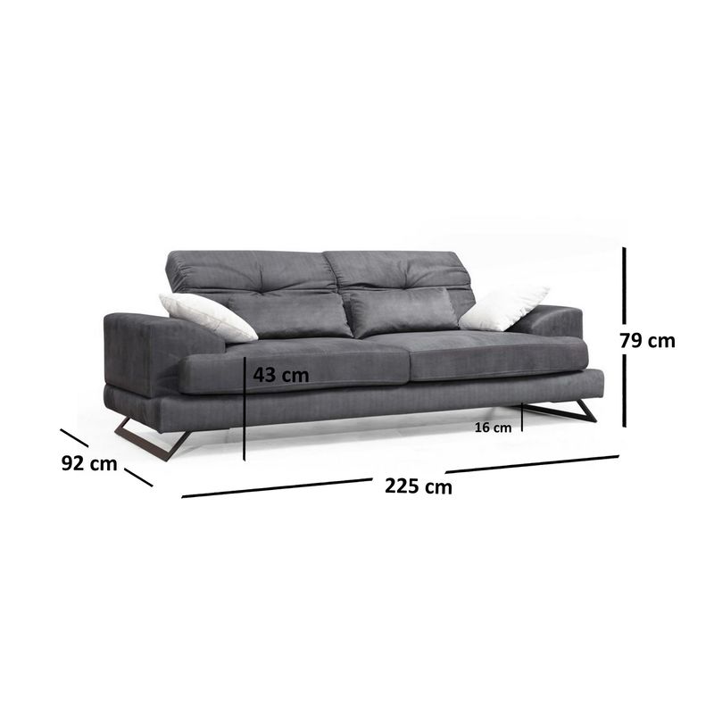 Casa si Gradina - Mobilier - Canapele si coltare - Canapele - Canapea 3 locuri, Hanah Home, lemn fag si pal, antracit, 225x92x79 cm - Infinity.ro