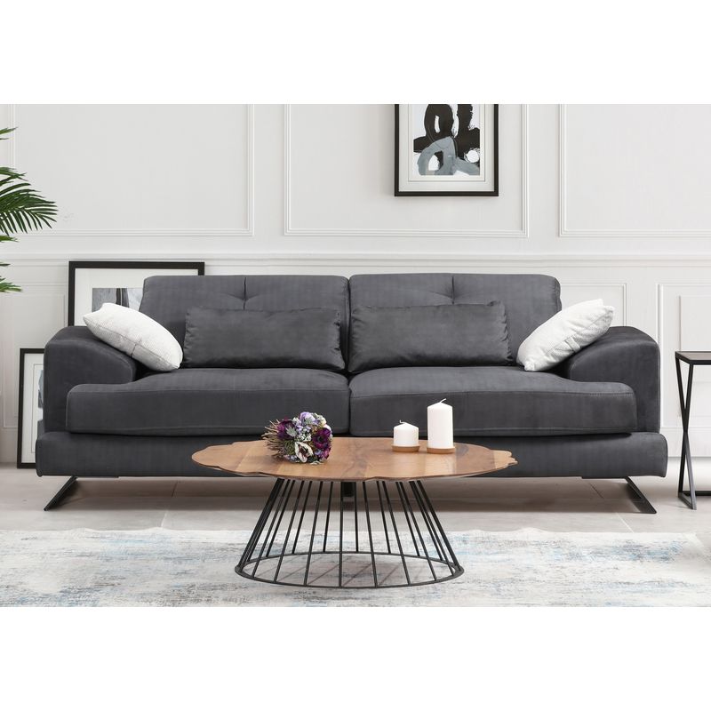 Casa si Gradina - Mobilier - Canapele si coltare - Canapele - Canapea 3 locuri, Hanah Home, lemn fag si pal, antracit, 225x92x79 cm - Infinity.ro
