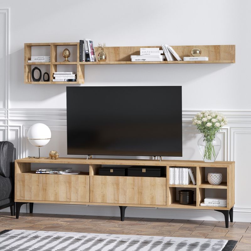 Casa si Gradina - Mobilier - Comode si corpuri - Comode - Comoda tv, Hanah Home, pal melaminat, stejar, 180x35x52 cm, 393MRD1207 - Infinity.ro
